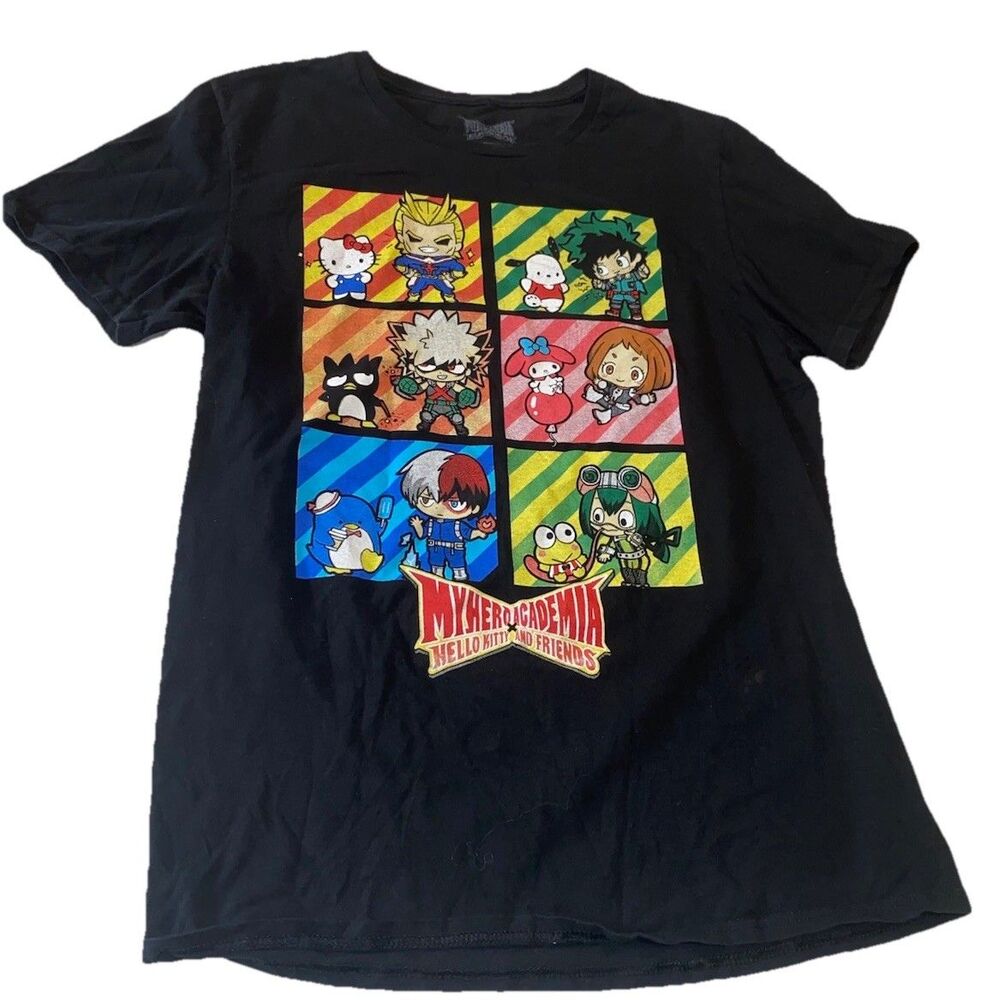 My Hero Academia X Hello Kitty Shirt Medium Black Short Sleeve Graphic Cotton